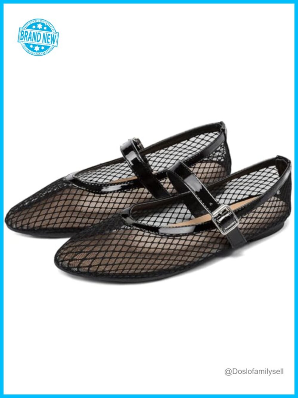 Women's Mesh Ballet Flats Fishnet Mary Jane Buckle Strap Round Toe Flats